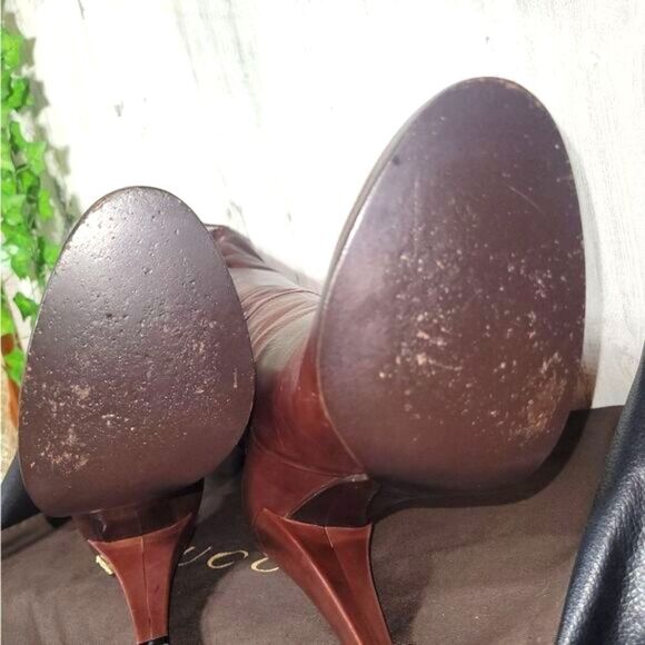 Authentic Gucci Elizabeth Brown Leather Knee Mid Calf Boots EUC STUNNING - Picture 9 of 11